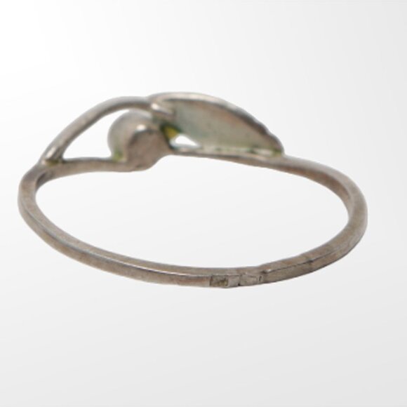 Vintage Silver Curved Leaf Ring Gem Stone Delicate Cubic Zirconia Diamond Dainty - Picture 11 of 11